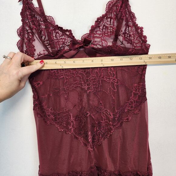 Oh la Cheri Babydoll Chemise Size M Unlined Lace Mesh Wireless Bow Deep Purple - Picture 6 of 9